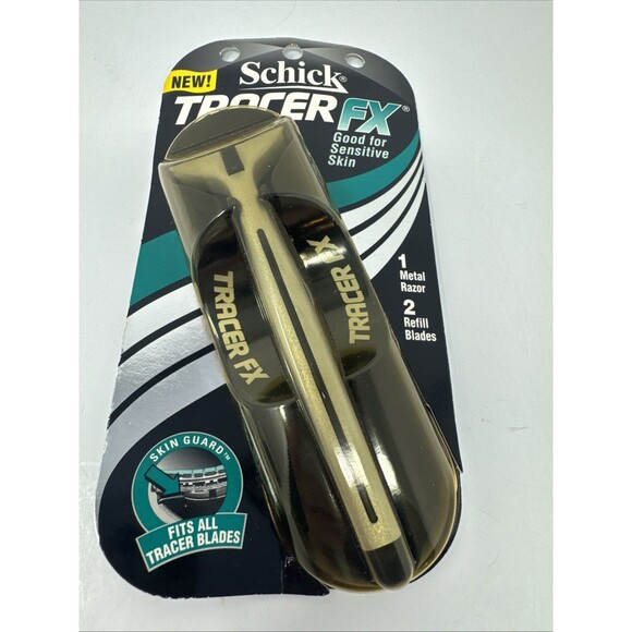 Vintage 1995 SCHICK TRACER FX, One Metal Razor Handle Two Refill Blades NEW NOS - Picture 2 of 4